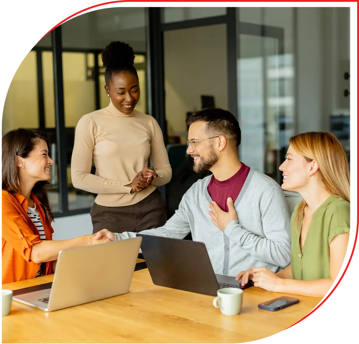 Colleagues discussing at table