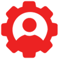 Red gear with a person icon inside, symbolizing settings or user control.