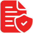 Red document icon with a shield and checkmark symbol.